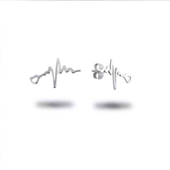 Gold Heartbeat EKG Pulse Stud Earrings