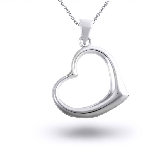 Gold Medium Curved Heart Pendant Necklace (Available in Yellow/Rose/White Gold)