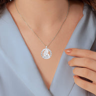 925 Sterling Silver Cubic Zirconia Patron Saint Joseph Baby Jesus Pendant Necklace