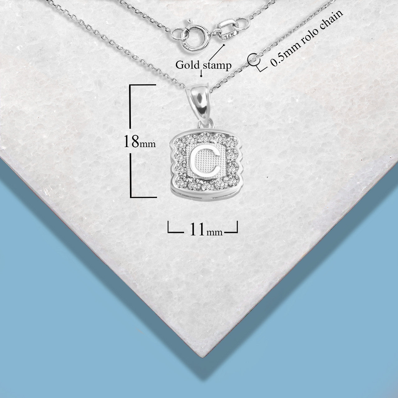 Silver Hammered CZ Initial Letter Pendant Necklace