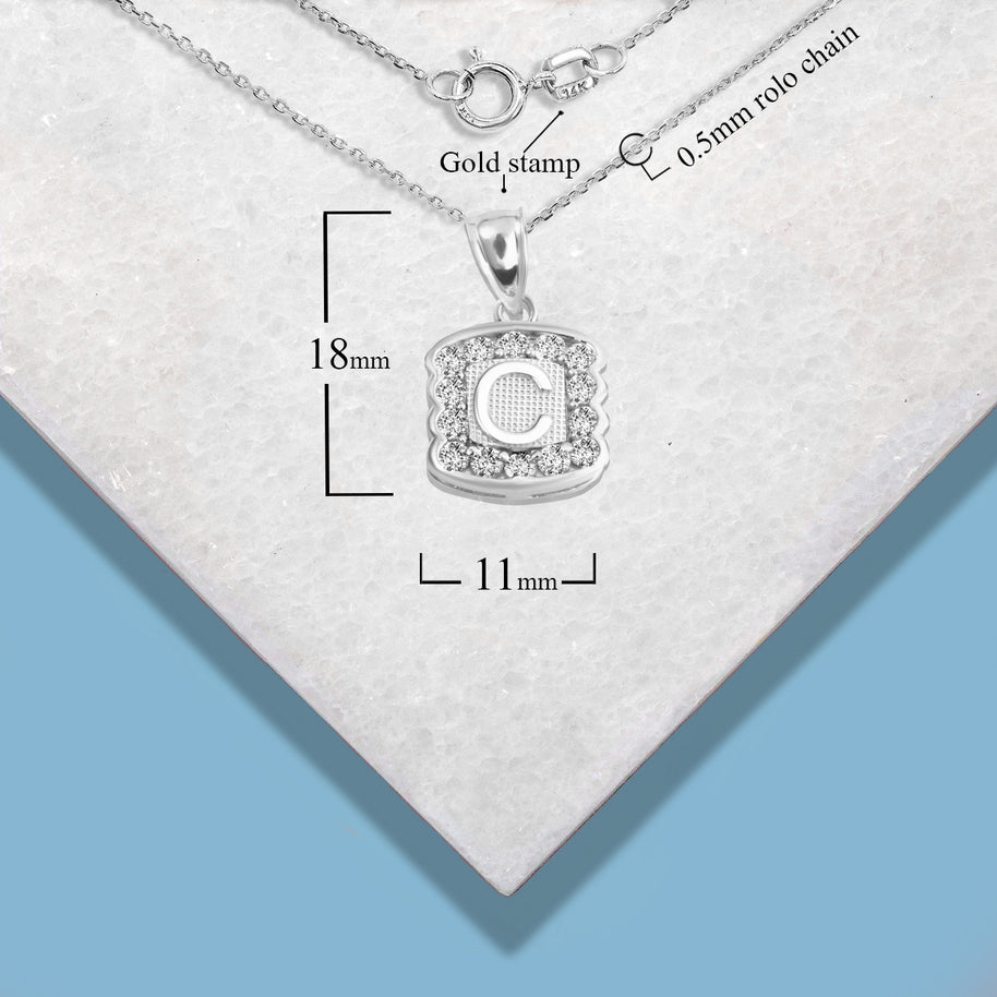 Silver Hammered CZ Initial Letter Pendant Necklace