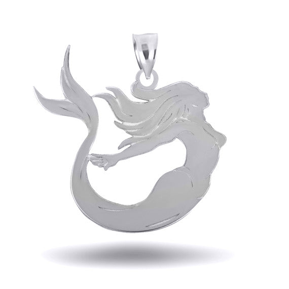 .925 Sterling Silver Engravable Sea Mermaid Ocean Pendant Necklace