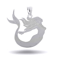.925 Sterling Silver Engravable Sea Mermaid Ocean Pendant Necklace