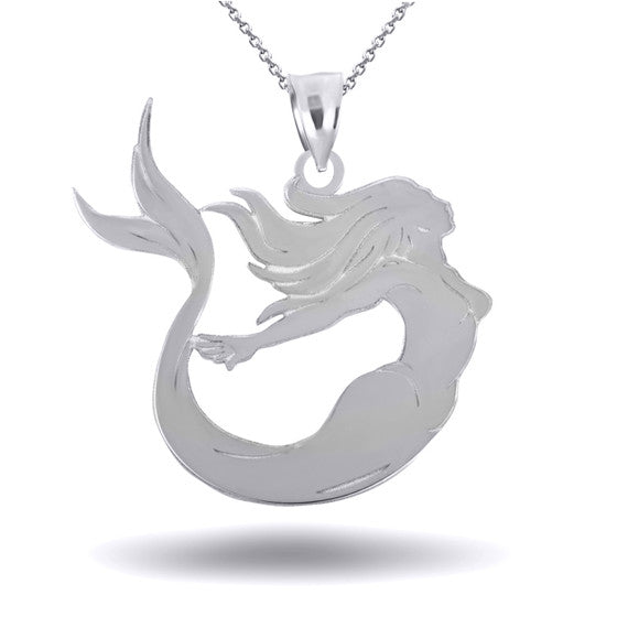 .925 Sterling Silver Engravable Sea Mermaid Ocean Pendant Necklace