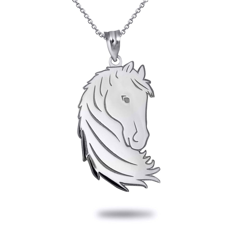 .925 Sterling Silver Engravable Horse Head Pendant Necklace