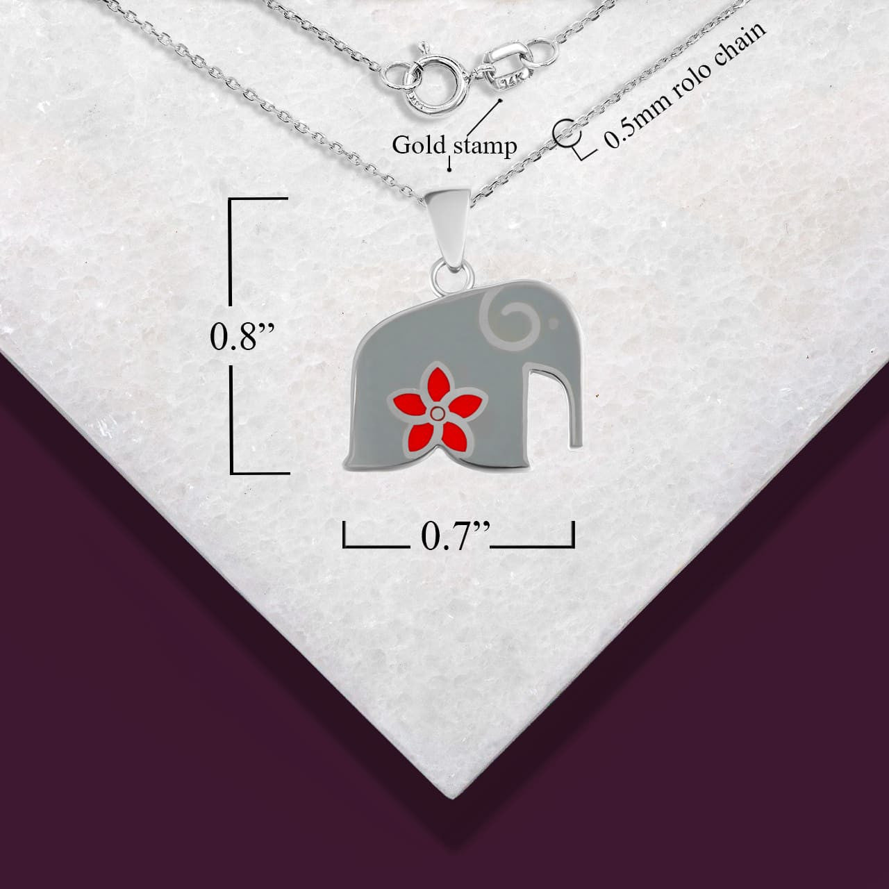White Gold Elephant Red Hawaiin Plumeria Flower Enamel Pendant Necklace