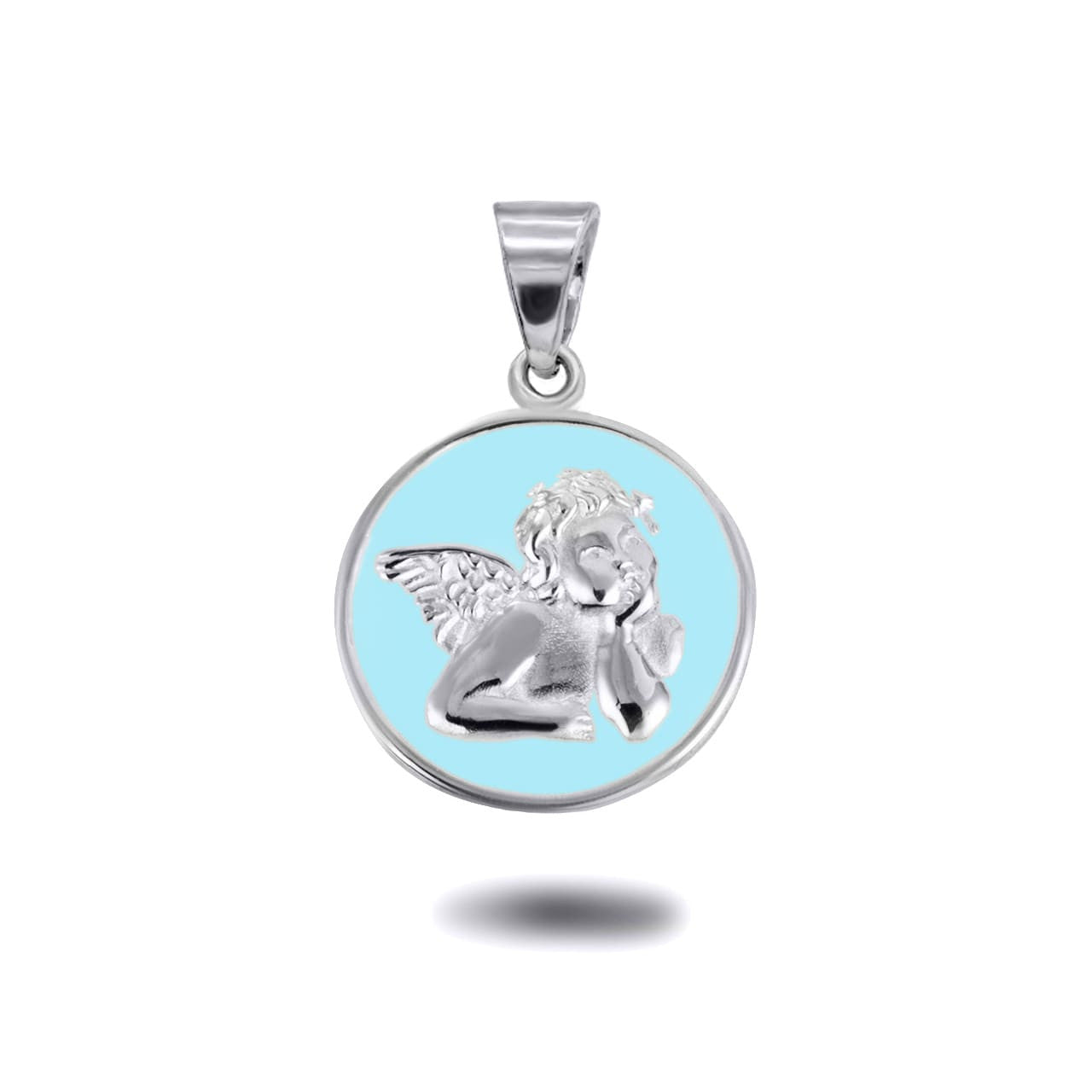 .925 Sterling Silver Custom Enamel Cherub Angel Medallion Pendant Necklace