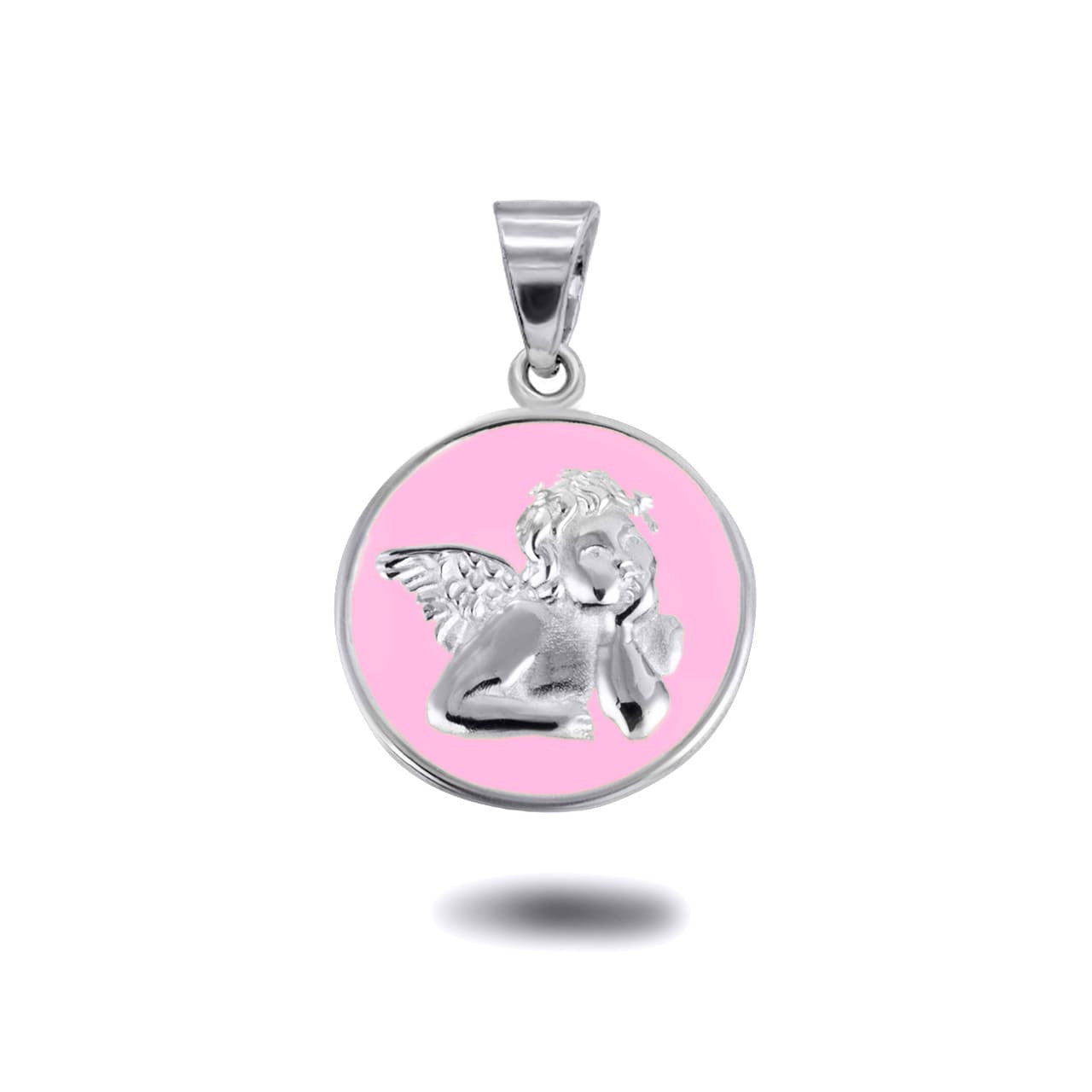 .925 Sterling Silver Custom Enamel Cherub Angel Medallion Pendant Necklace