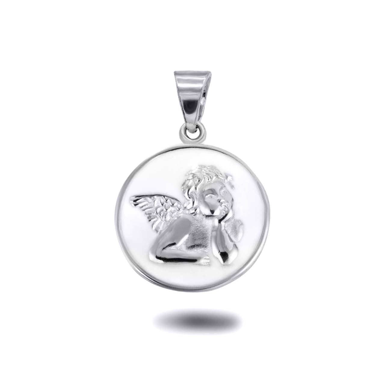 .925 Sterling Silver Custom Enamel Cherub Angel Medallion Pendant Necklace