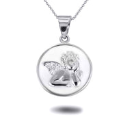 .925 Sterling Silver Custom Enamel Cherub Angel Medallion Pendant Necklace