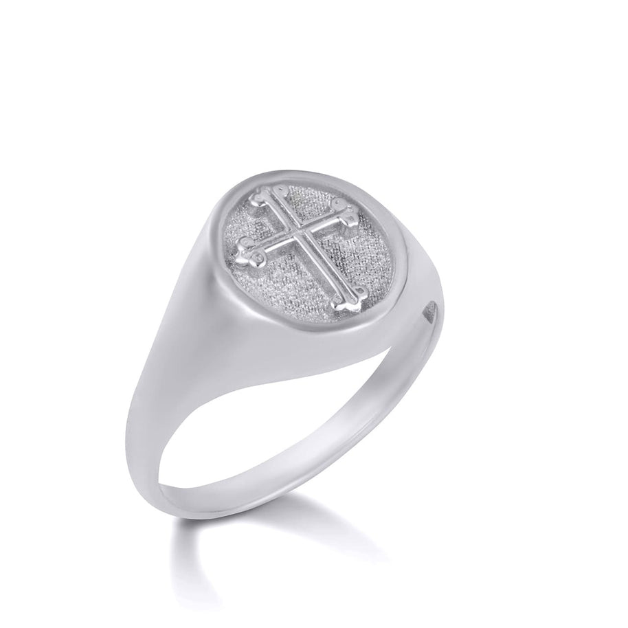 Gold Religious Cross Textured Signet Ring (Available in Yellow/Rose/White Gold)
