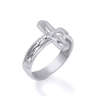 Gold Sideways Jesus Christ Crucifix Cross Religious Ring (Available in Yellow/Rose/White Gold)