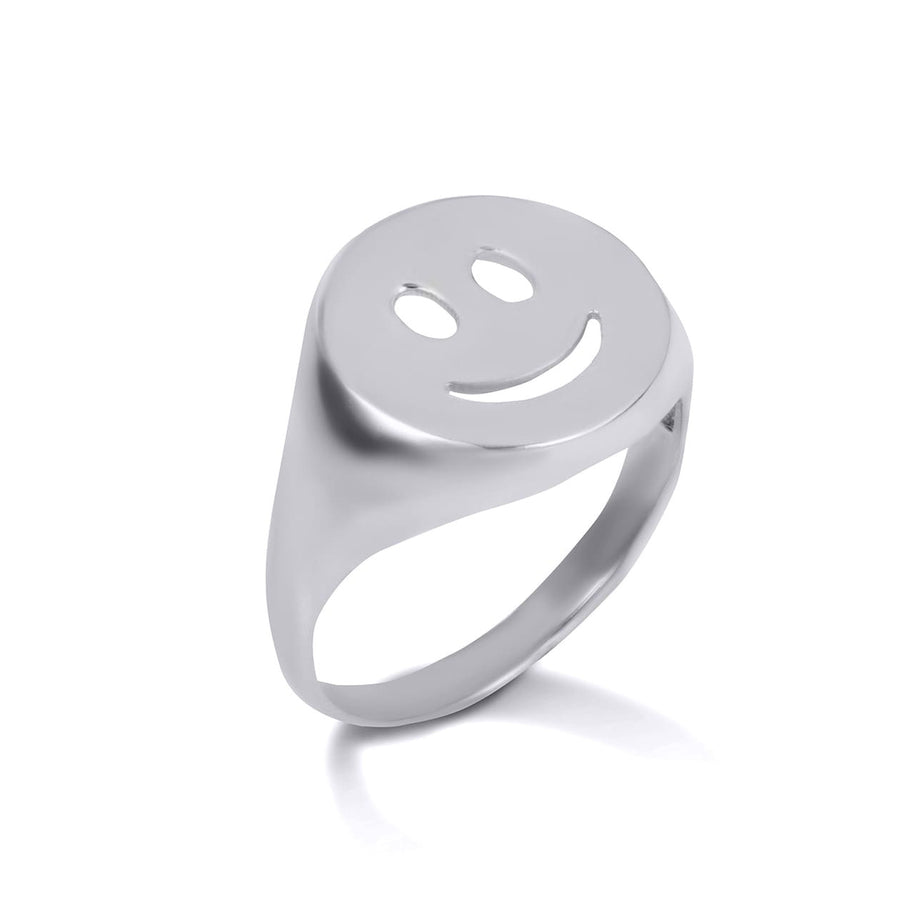 Gold Happy Smiley Face Emoji Signet Ring (Available in Yellow/Rose/White Gold)