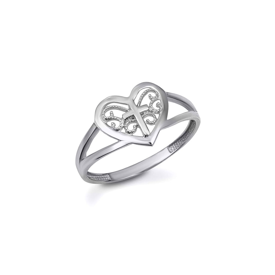 Gold Filigree Heart Cross Ring (Available in Yellow/Rose/White Gold)