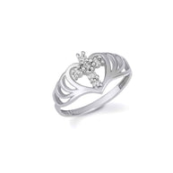 Gold Cubic Zirconia Cross Heart Filigree Ring (Available in Yellow/Rose/White Gold)