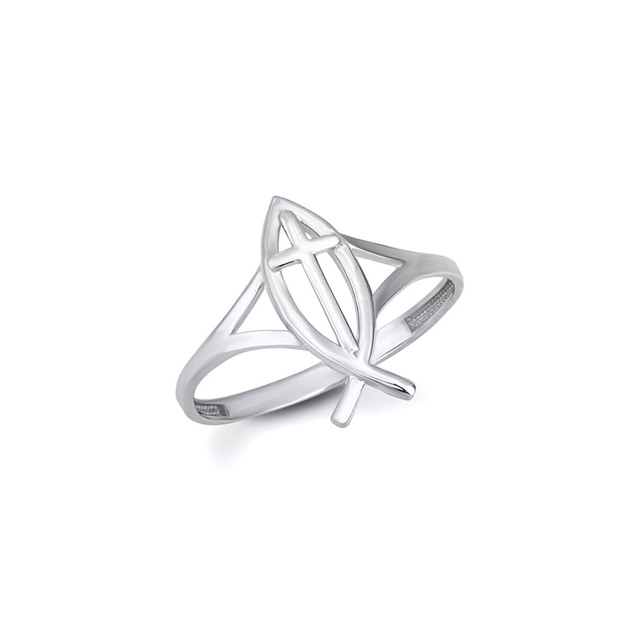 Gold Christian Fish Cross Ichthys Ring (Available in Yellow/Rose/White Gold)