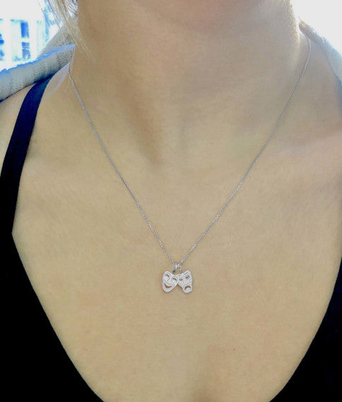 Sterling Silver Comedy & Tragedy Masks (Sock & Buskin) Pendant Necklace