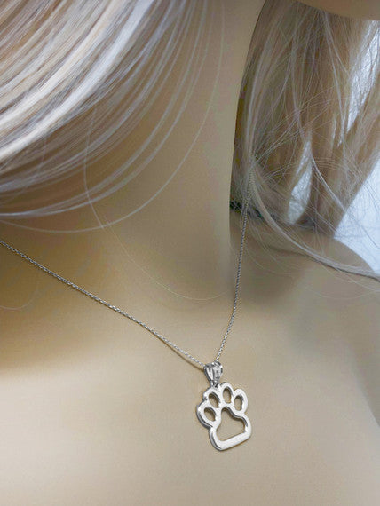 Sterling Silver Dog Paw Print Pendant Necklace