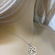 Sterling Silver Dog Paw Print Pendant Necklace