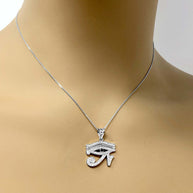 Gold Diamond Studded Egyptian Eye of Horus Wadjet Blue Sapphire Pendant Necklace(Available in Yellow/Rose/White)