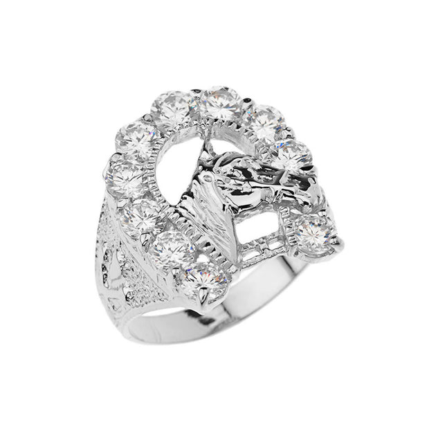 .925 Sterling Silver Cubic Zirconia Horseshoe Ring