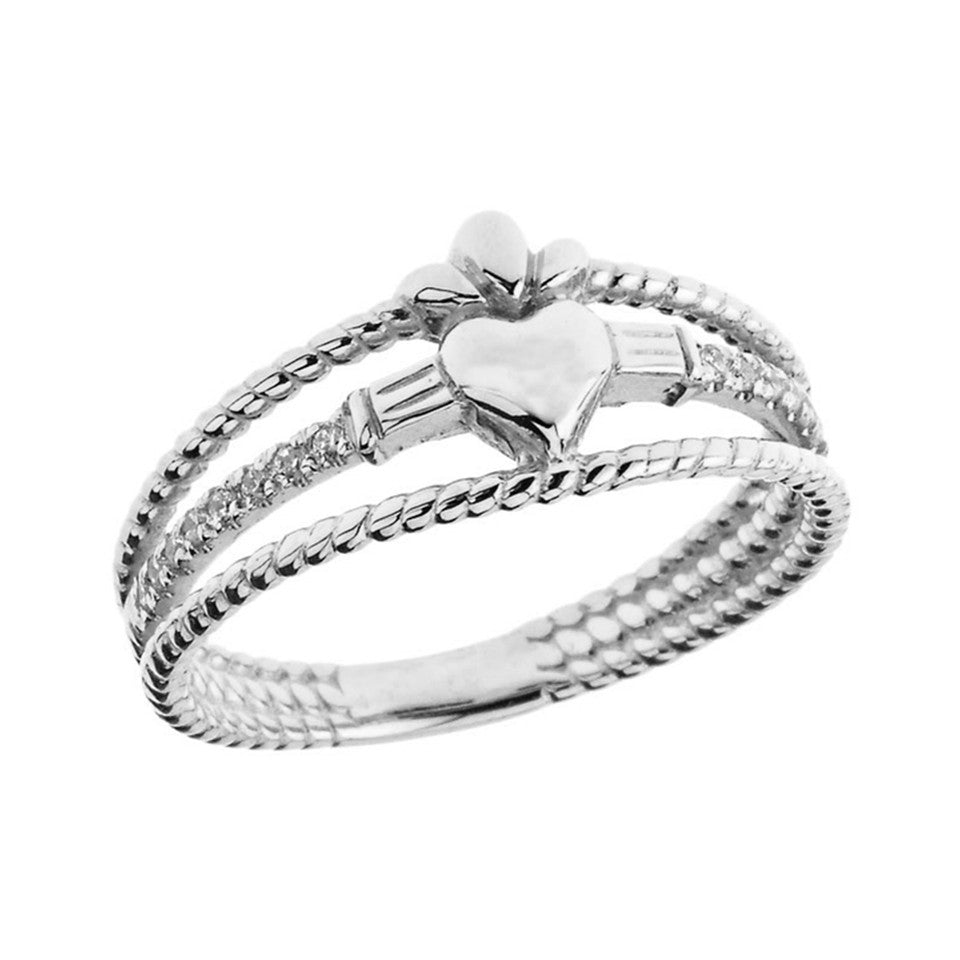 Gold Modern Claddagh Diamond Rope Engagement Ring (Available in Yellow/Rose/White Gold)