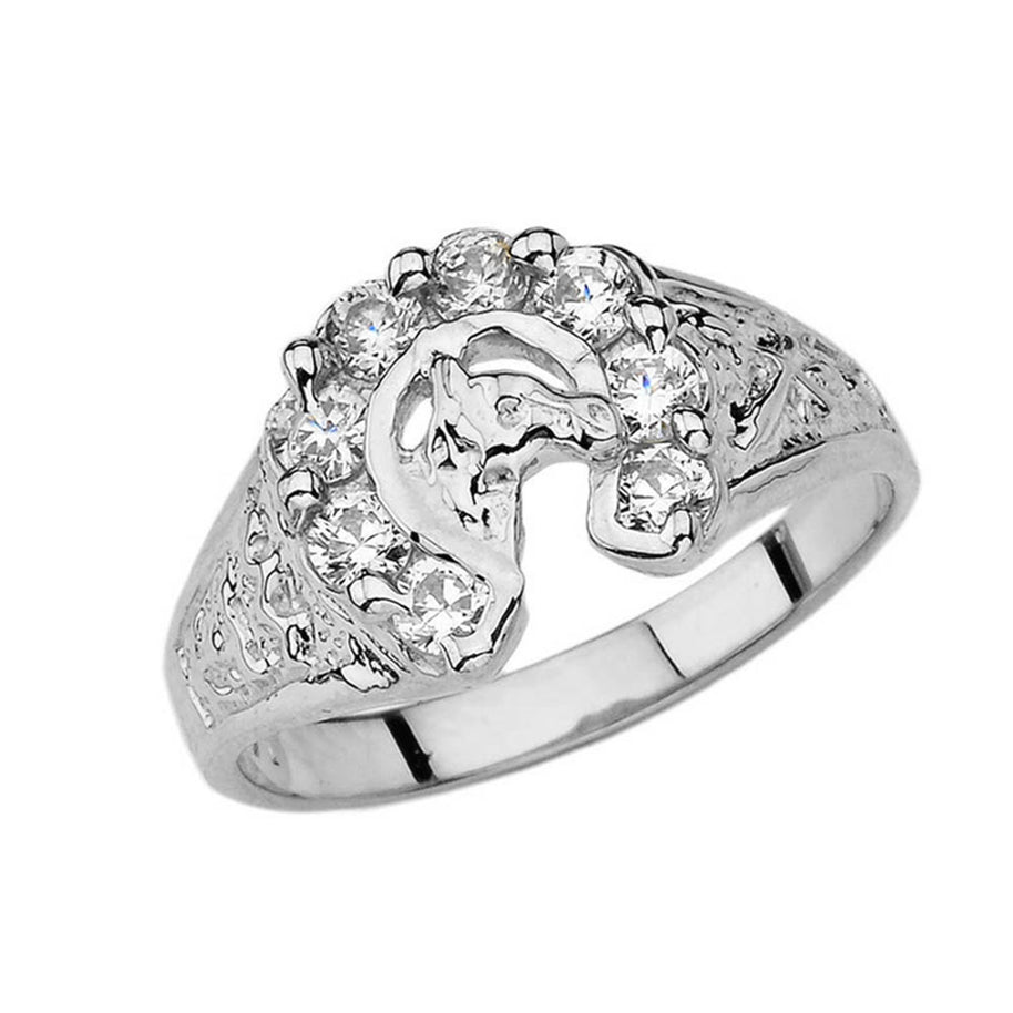 Gold 1ct Cubic Zirconia Lucky Horseshoe Ring (Available in Yellow/Rose/White Gold)