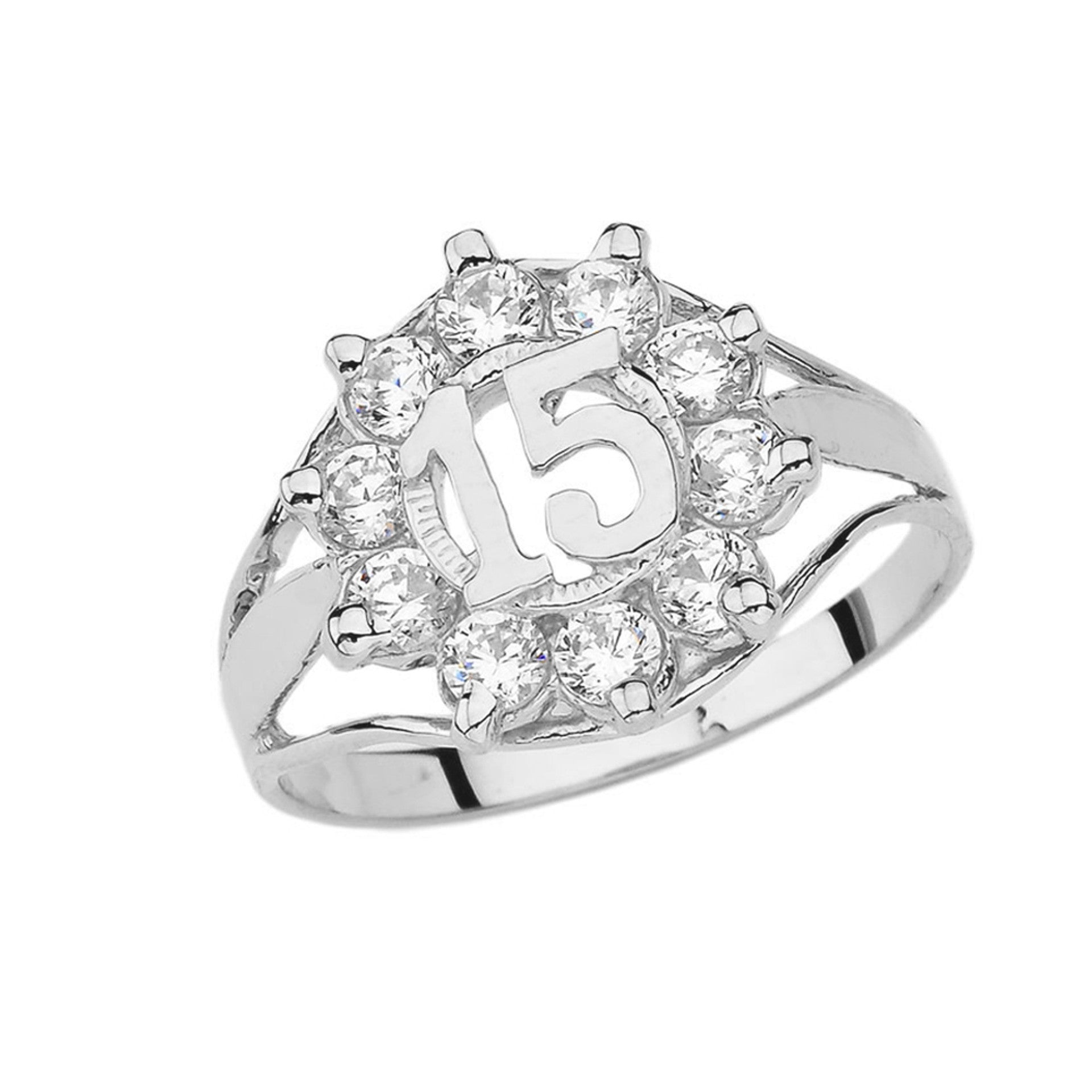 Gold Cubic Zirconia 15 Años Quinceañera Round Ring (Available in Yellow/Rose/White Gold)