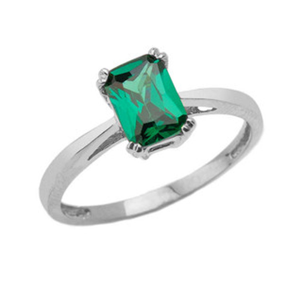 .925 Sterling Silver 1ct Personalized Lab Created Emerald Cut Birthstone Ring