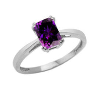 .925 Sterling Silver 1ct Personalized Lab Created Emerald Cut Birthstone Ring