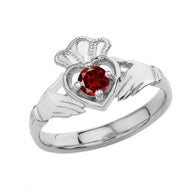 Birthstone Claddagh with Crown Ring in Sterling Silver