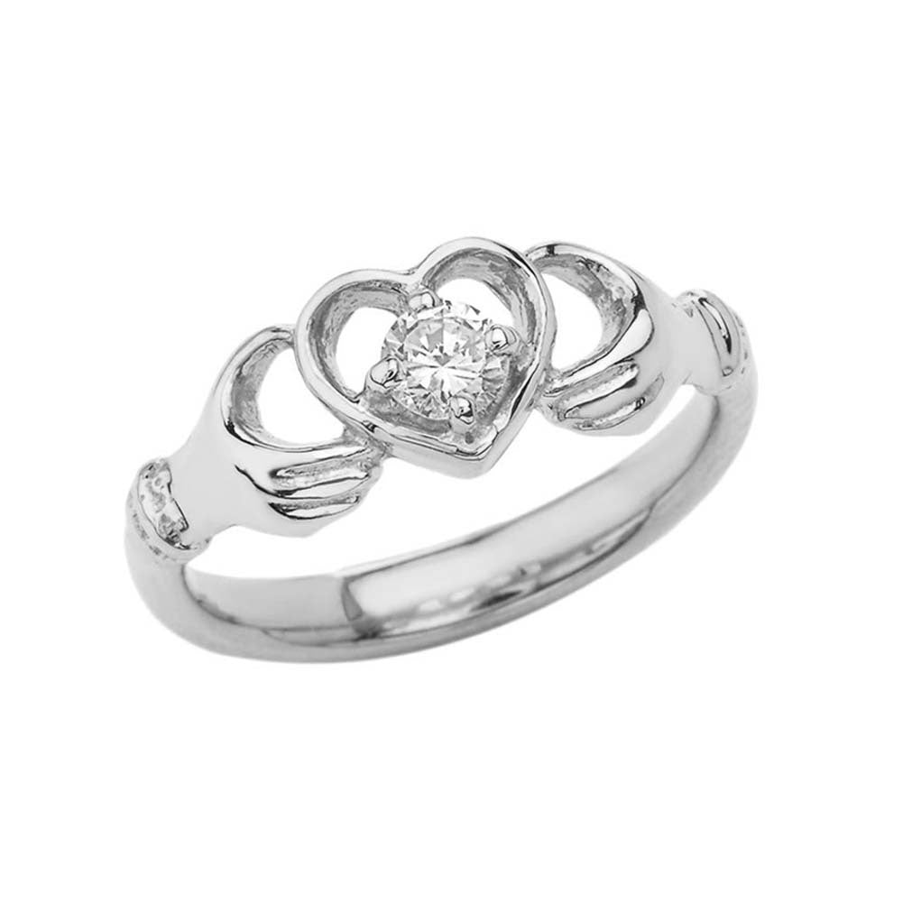 Gold .20ct Diamond Claddagh Heart Crown Ring (Available in Yellow/Rose/White Gold)