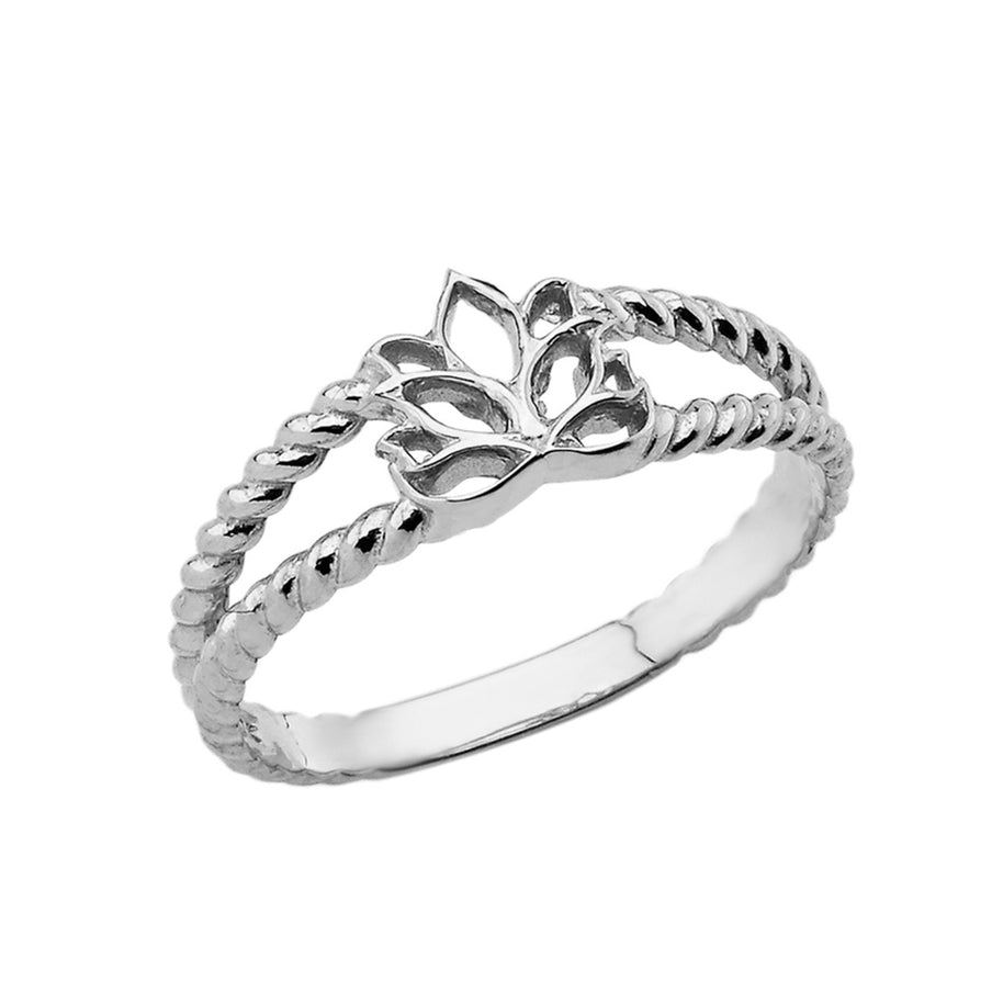 .925 Sterling Silver Lotus Flower Bloom Rope Band Ring