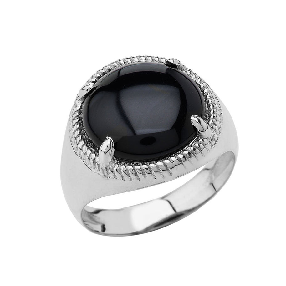 .925 Sterling Silver Black Onyx Gemstone Rope Ring