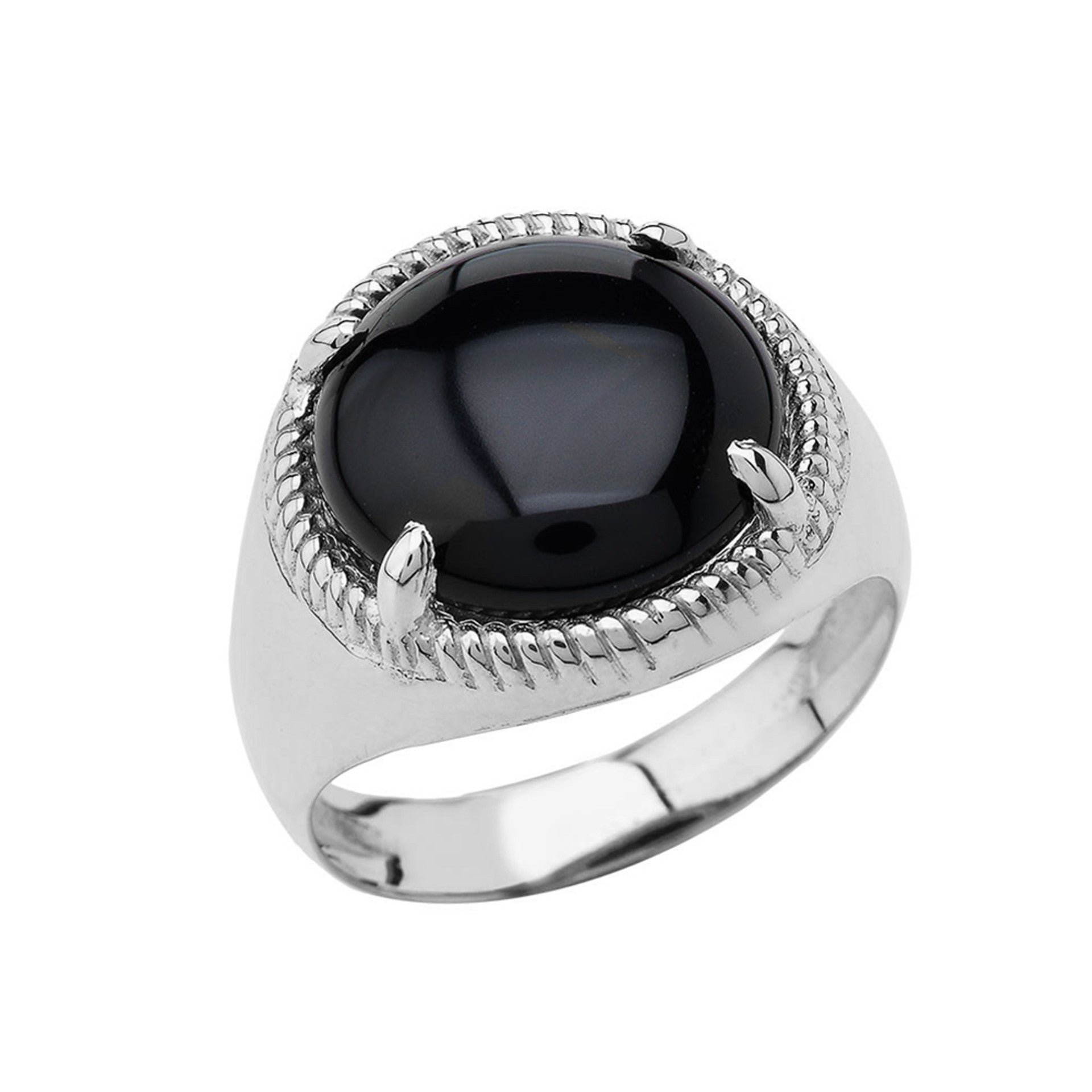 .925 Sterling Silver Black Onyx Gemstone Rope Ring