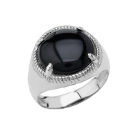 .925 Sterling Silver Black Onyx Gemstone Rope Ring