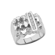 .925 Sterling Silver Men's Cubic Zirconia Bar Nugget Ring