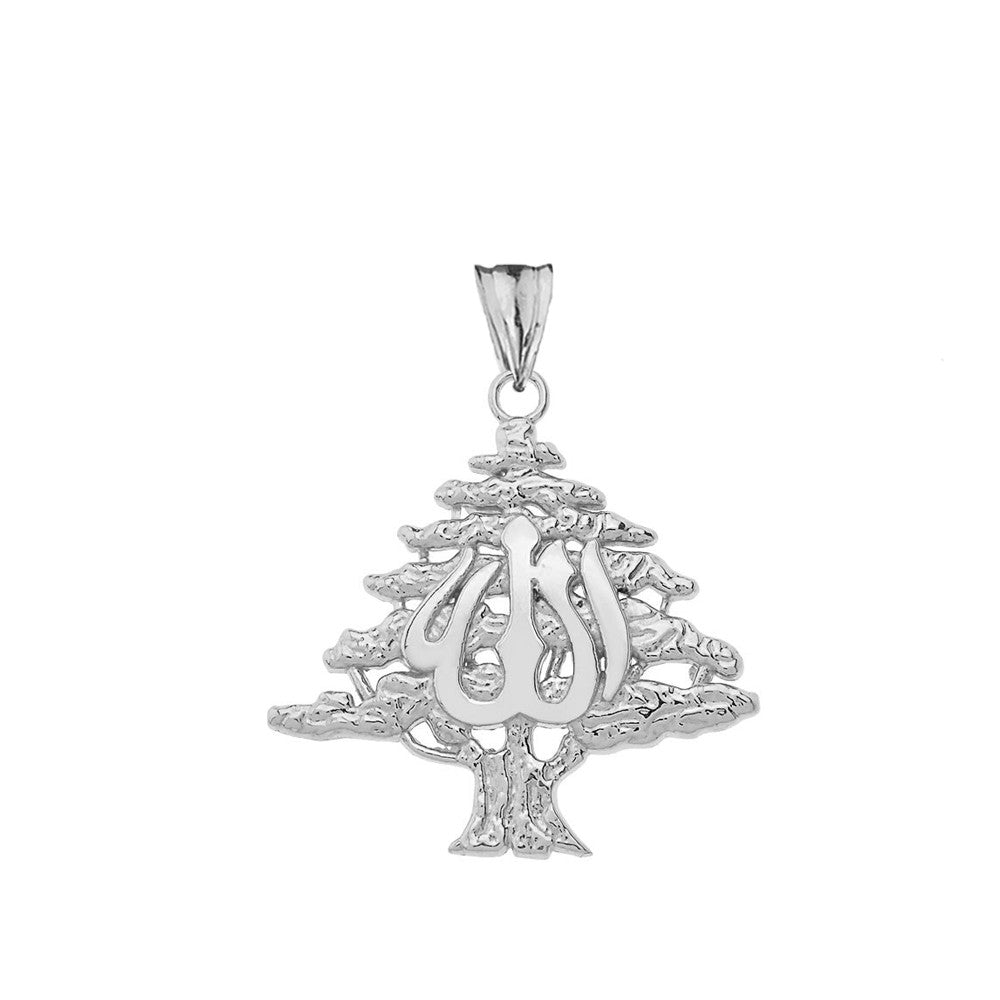 Solid Gold Lebanese Cedar Tree With (ALLAH)Pendant Necklace(Available in Yellow/Rose/White Gold)