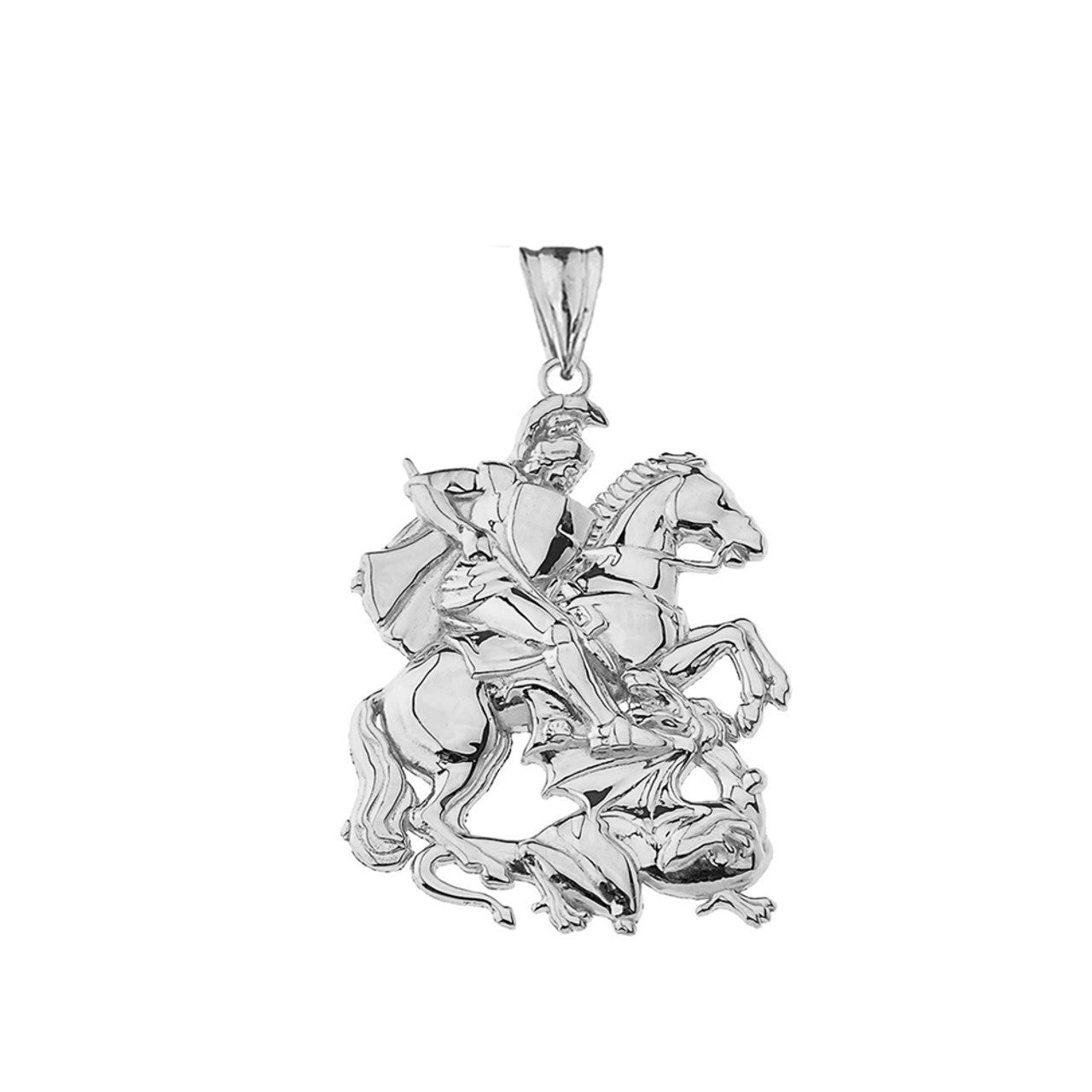 .925 Sterling Silver Patron Saint George Dragon Pendant Necklace