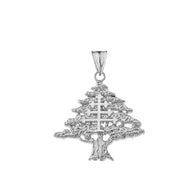 Gold Lebanese Cedar Tree With Maronite Cross Pendant Necklace (Available in Yellow/Rose/White)