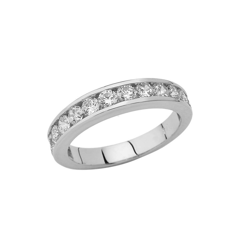 .925 Sterling Silver Men's Cubic Zirconia Wedding Band Ring