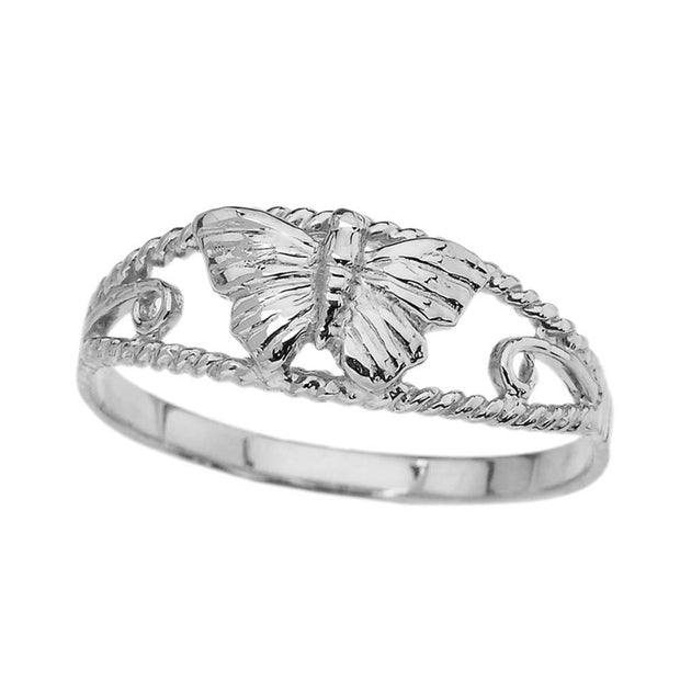 .925 Sterling Silver Butterfly Rope Ring