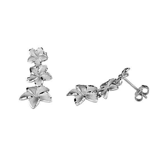 Gold Hawaiian Plumeria Flower Stud Earrings (Available in Yellow Gold, Rose Gold, White Gold)