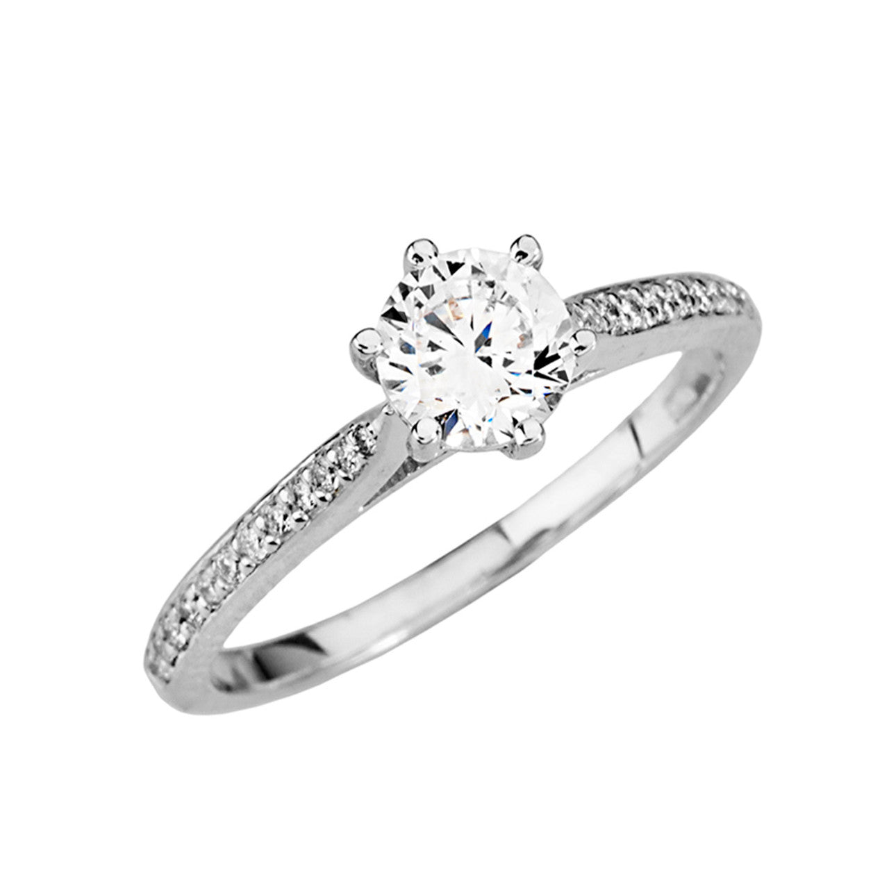 Gold Elegant Diamond with White Topaz Gemstone Engagement Proposal Ring (Available in Yellow/Rose/White Gold)