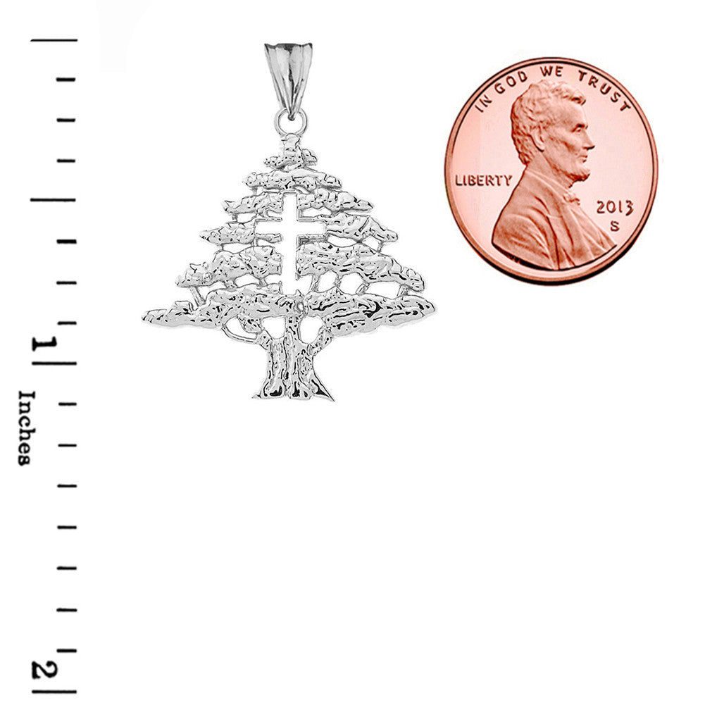Lebanese Cedar Tree With Cut out Cross Pendant Necklace In Sterling Silver