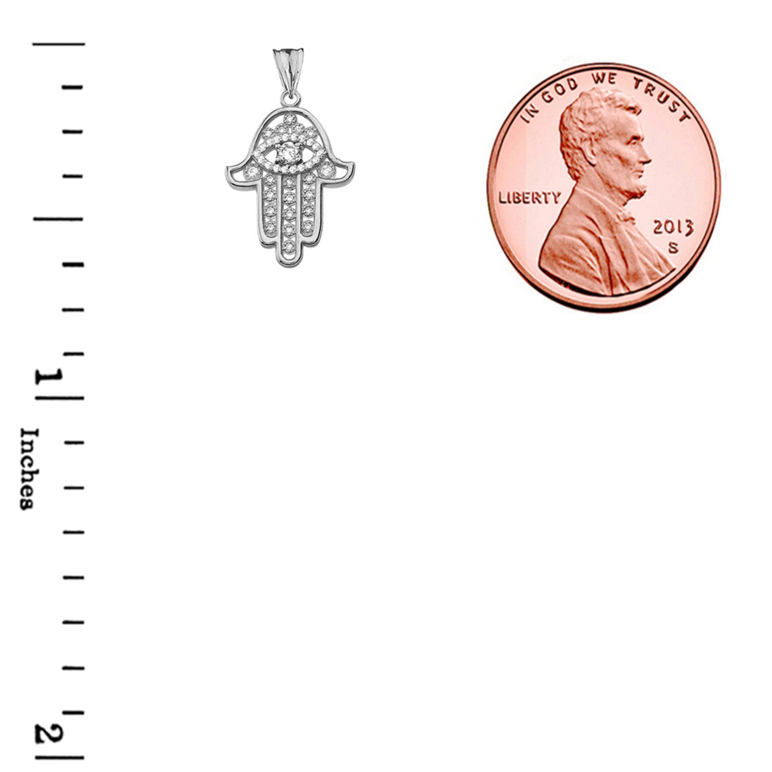 Chic Hamsa Evil Eye Pendant Necklace in Gold (Yellow/Rose/White Gold)