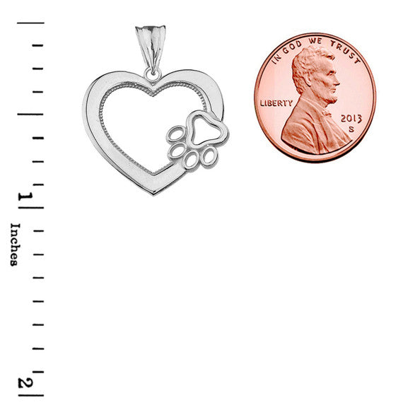 .925 Sterling Silver Heart Pet Dog Paw Print Pendant Necklace