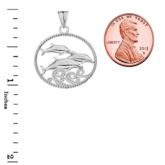 Roped Dolphin Trio Pendant Necklace in Sterling Silver