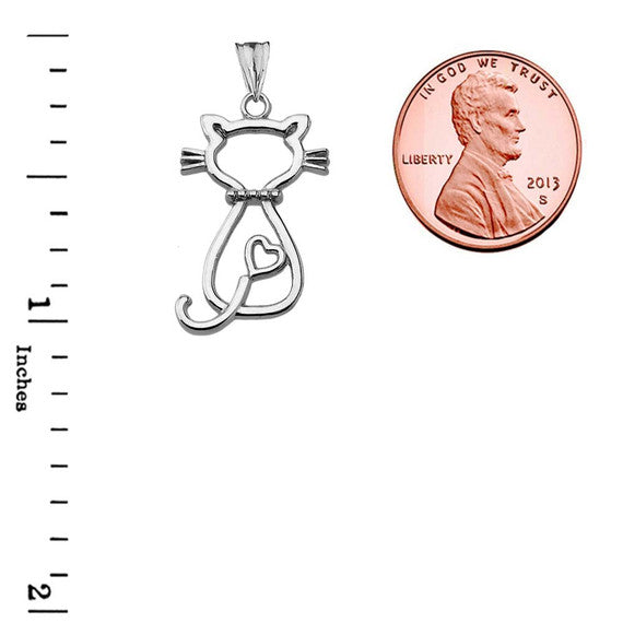 Openwork Diamond Cat Pendant Necklace in Sterling Silver