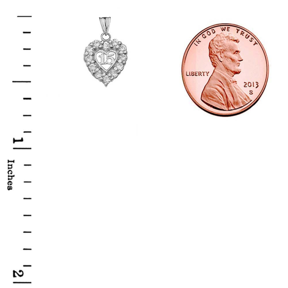 Gold Cubic Zirconia Heart 15 Años Quinceañera Pendant Necklace(Available in Yellow/Rose/White)